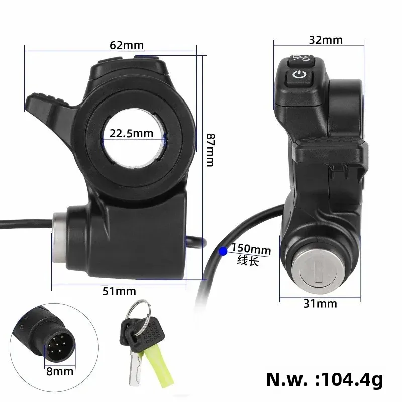 

Ignition Lock Throttle with Key for Kukirin G2 Master Scooter, Finger Push Accelerator Speed Control Switch, Replacement Part