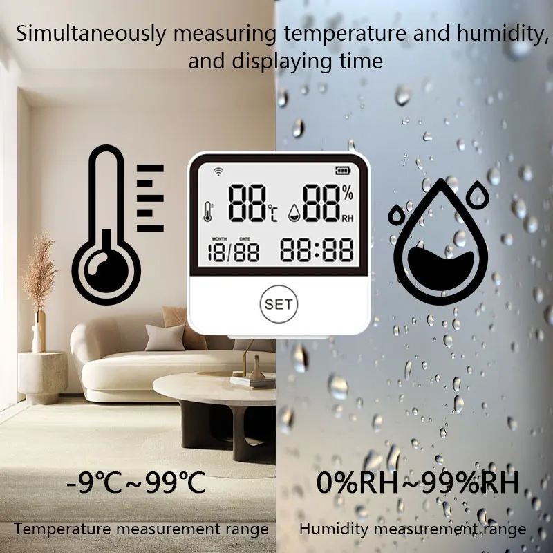 Smart Tuya WIFI Temperature Humidity Sensor Hygrometer Indoor Thermometer Detector LED Screen Display Works with Alexa Google