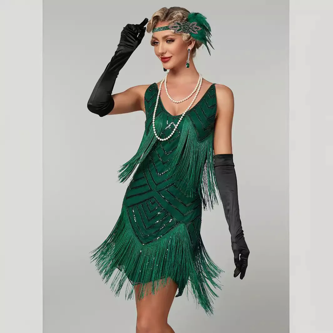女性のためのフラッパータッセルドレス、素晴らしいギャツビーカクテルボールドレス、1920秒