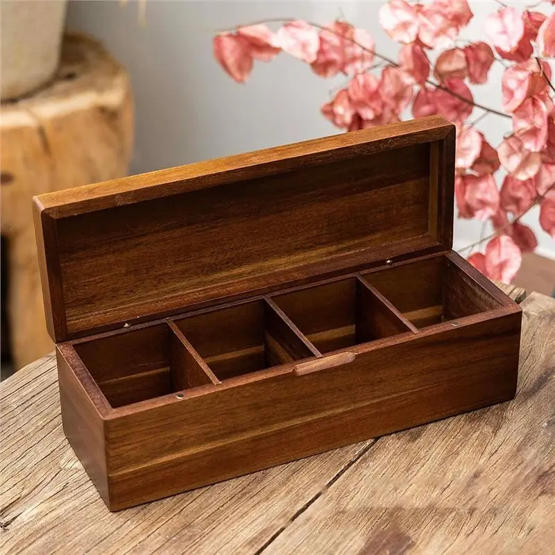 GYTB-For Tea Bag Organizer In Elegant Wooden Design With Lid-Versatile Storage Box For Tea And Sugar Packets