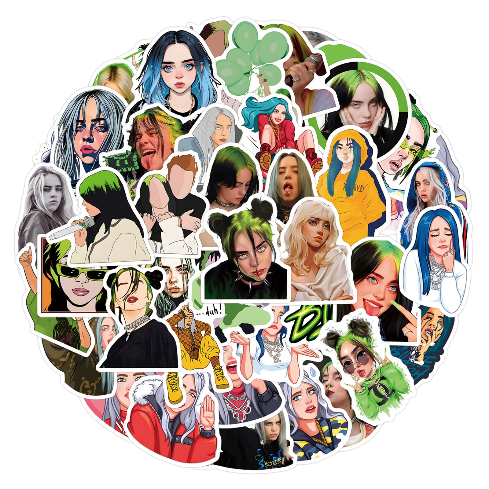 55PCS top-tier singer Billie Eilish graffiti stickers for decorating notebooks, phone cases, DIY waterproof stickers, KPOP
