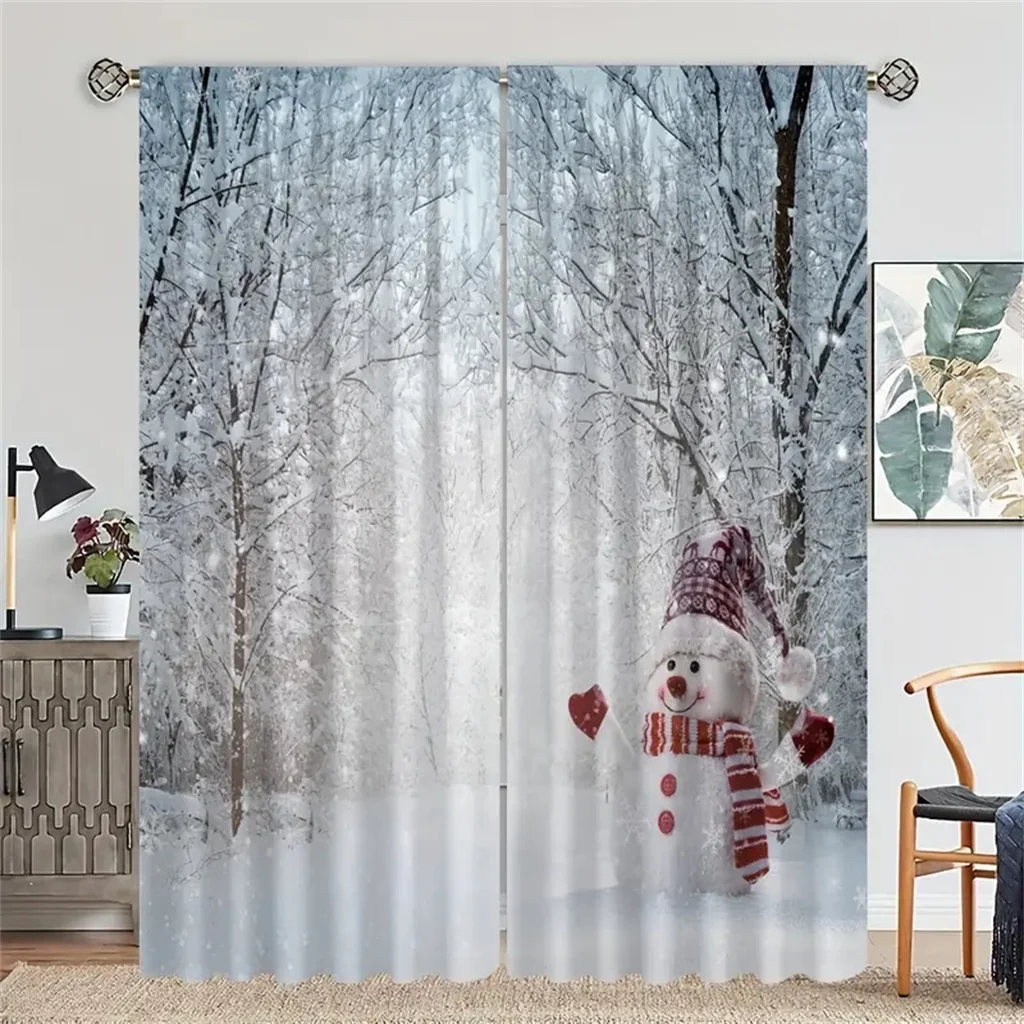 2pcs Cafe Curtains Christmas Snowman Snowflake Half Blackout Curtain For Bedroom Living Room Window Kitchen Office Home Kitchen