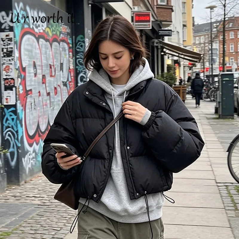 Winter Girls Korean Stand Collar Padded Coat Female Lightweight Solid Thermal Parkas Women Fashion Zip Up Short Puffer Coat