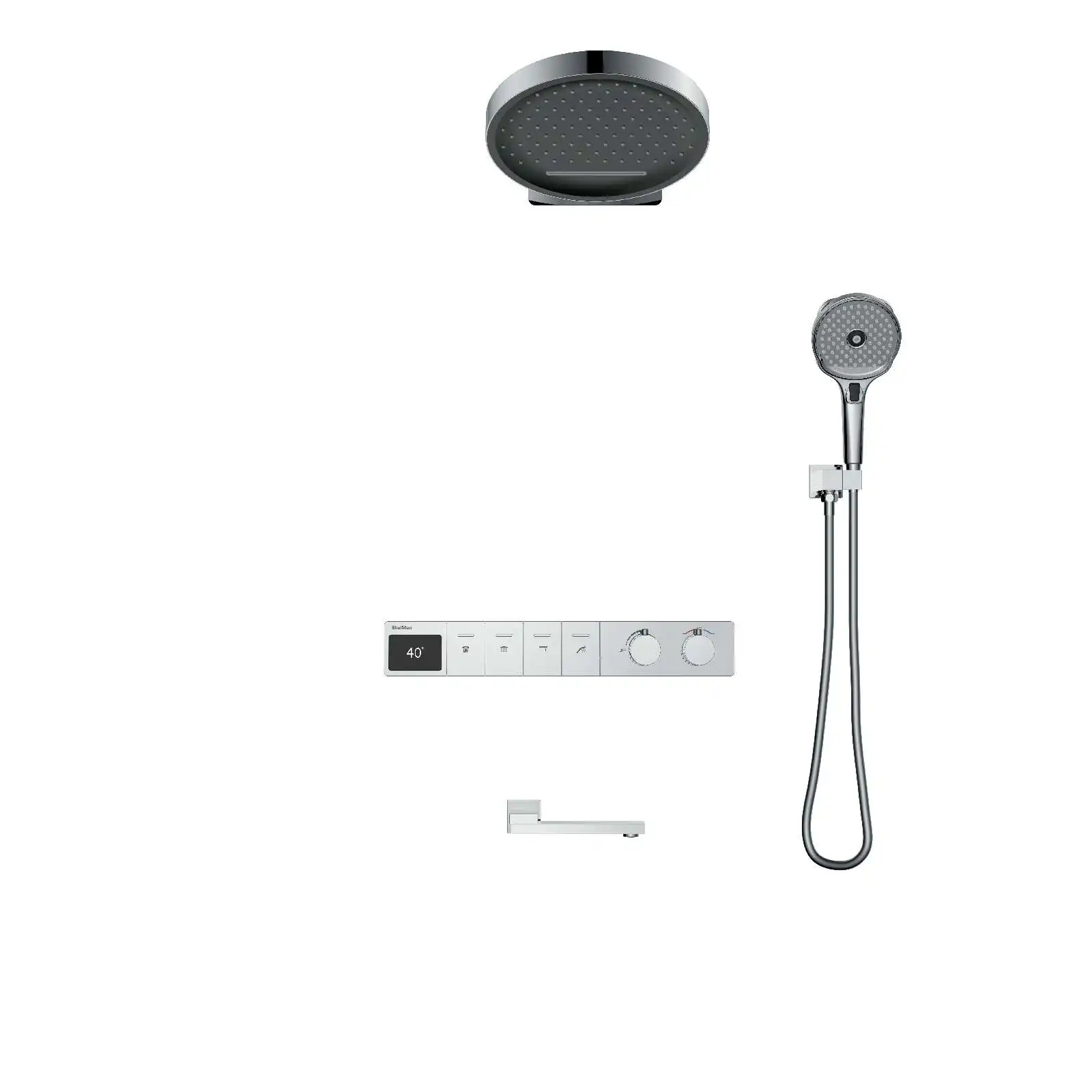 Smart Hydroelectric Digital Display Shower System With Round Overhead Handheld Showerheads Jet Spray Hotel Use Horizontal Drain