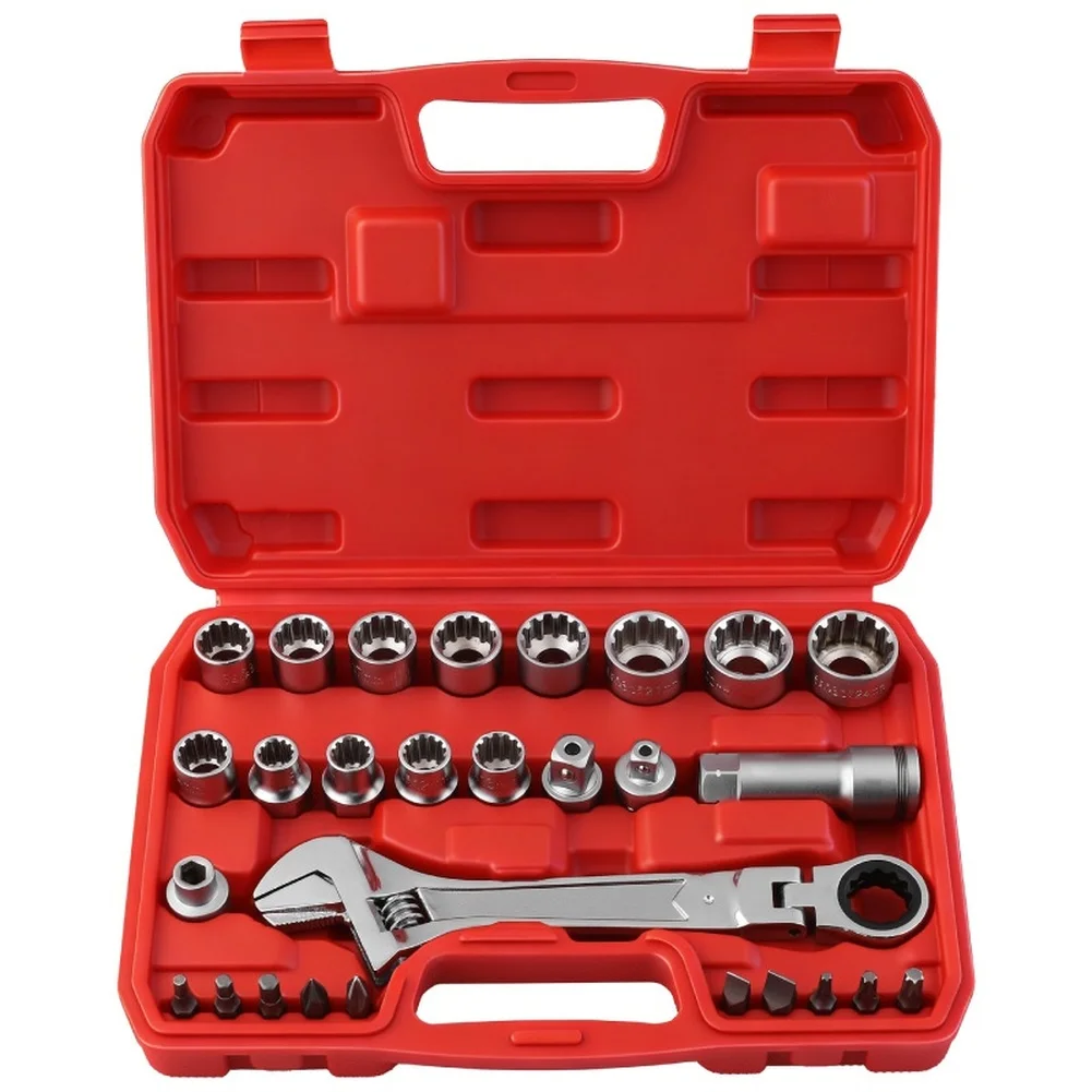 

Набор торцевых ключей с трещоткой, 28 шт., многопозиционные головки, быстросъемные адаптеры, удлинитель, адаптер для бит, ручной инструмент для обслуживания