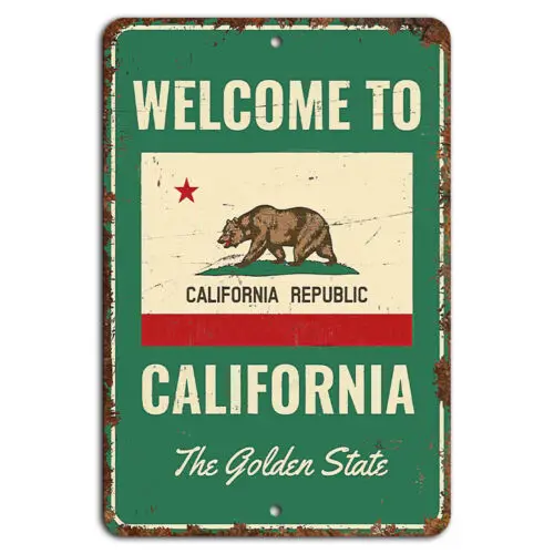 Welcome to California The Golden State Rustic Sign - Vintage State Decor-Aluminum