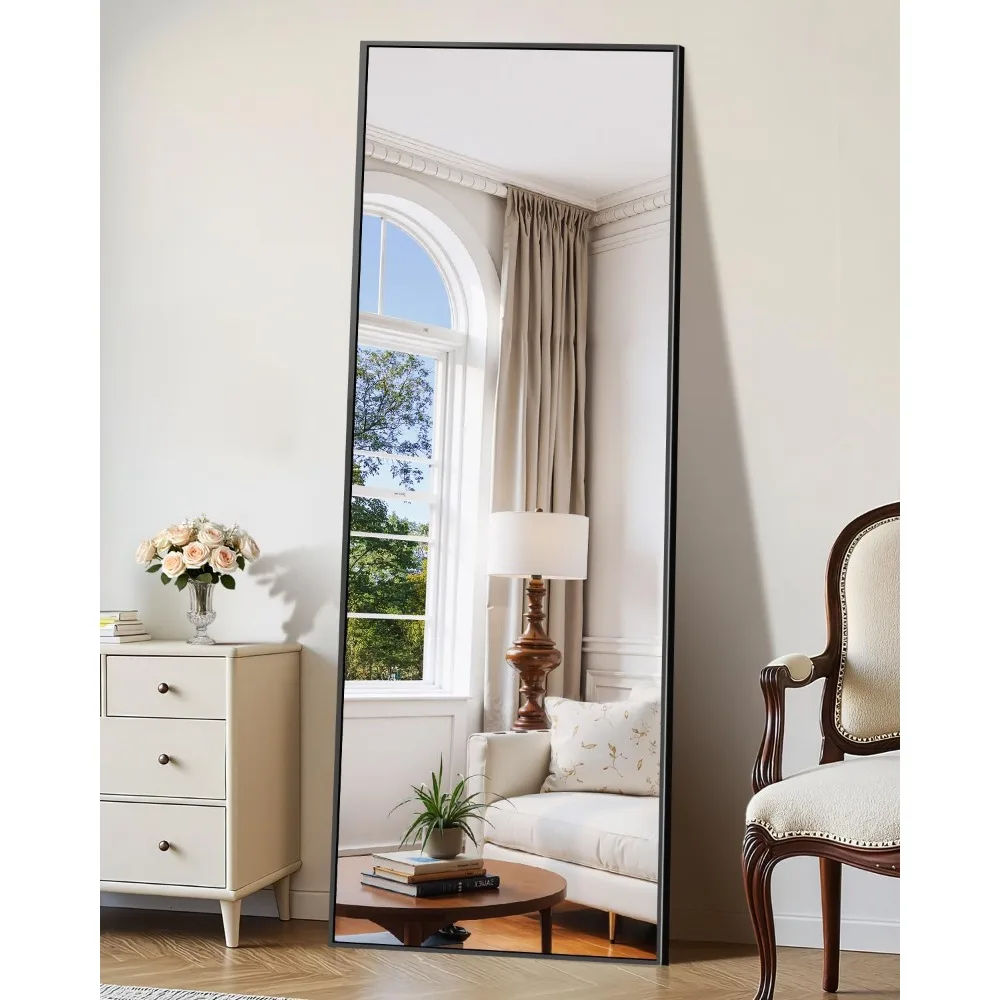 Full-Length Standing Mirror with Aluminum Frame - Large Floor Mirror for Home Decor and Wall Mounting