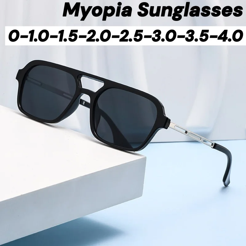 

Retro Large Square Frame Myopia Sunglasses Unisex Double-Bridge Outdoor UV Protection Shades Neras Sight Eyeglasses Diopter -4.0