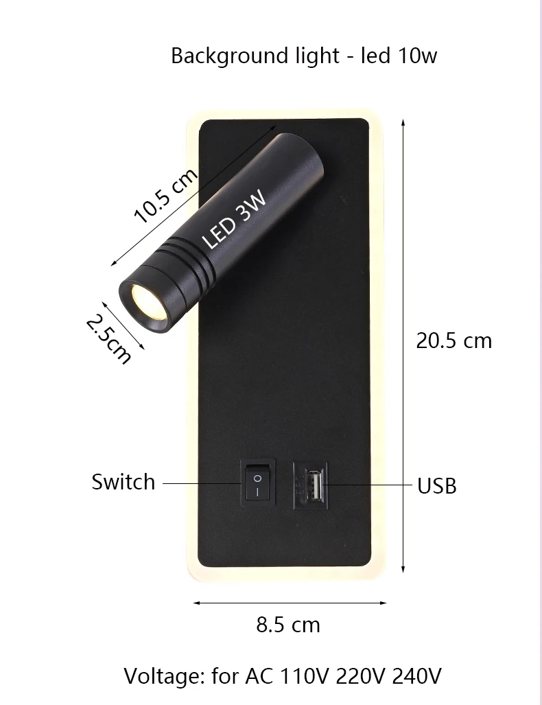 Imagem -04 - Luz de Parede Moderna Minimalista Multifuncional Recarregável Led Luz de Leitura Nórdica Holofote Rotativo Plug ue Eua