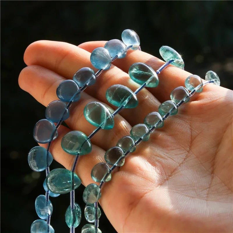 Natural Stone 7A Fluorite Flat Drop Beads For Jewelry Making Diy Bracelet Necklace