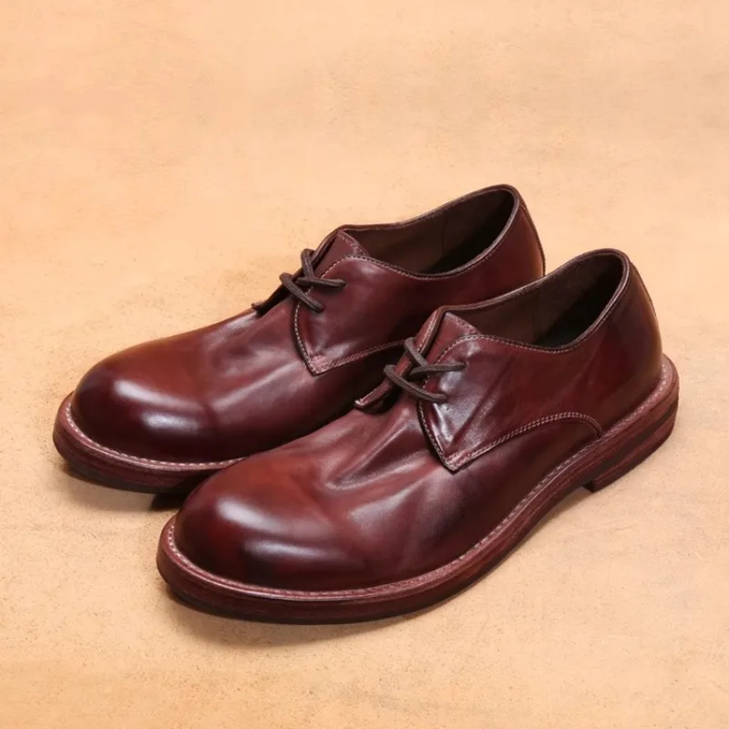 

Italian Handmade Leather Shoes Men's Genuine Leather Spring Summer Thick Soled Business Dress Office Wedding Male Derby Shoes