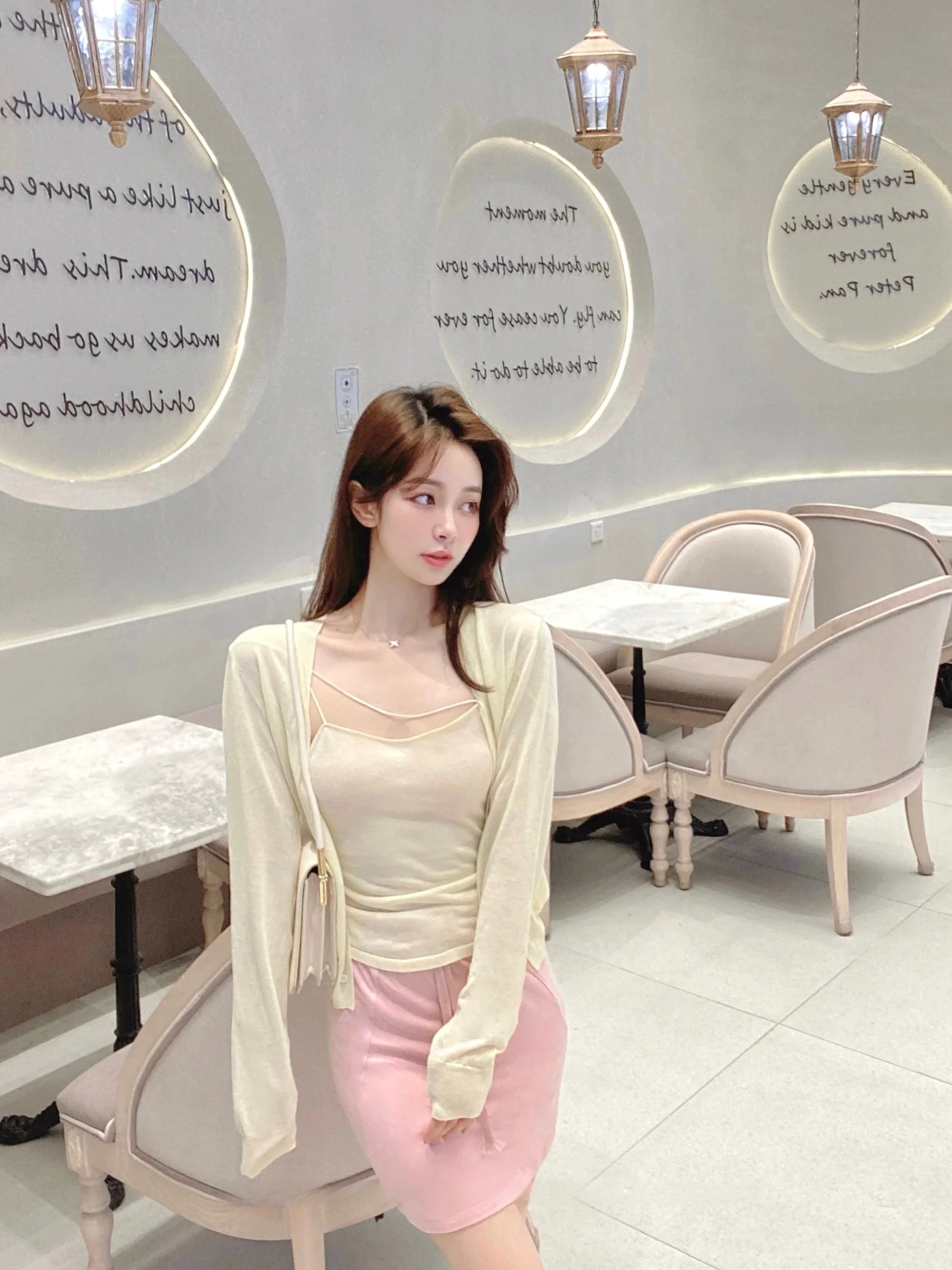 

CCZEE Summer New Cream Strawberry High Waist Gentle Pure Desire Waistband Half Skirt Pants Women's Short Pure Color Bodycon S...