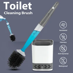 Water Spray Silicone Toilet Brush With Wall-Mounted Breathable Silicone TPR Brush 44.5cm Long Handle Bathroom Cleaning Accessory