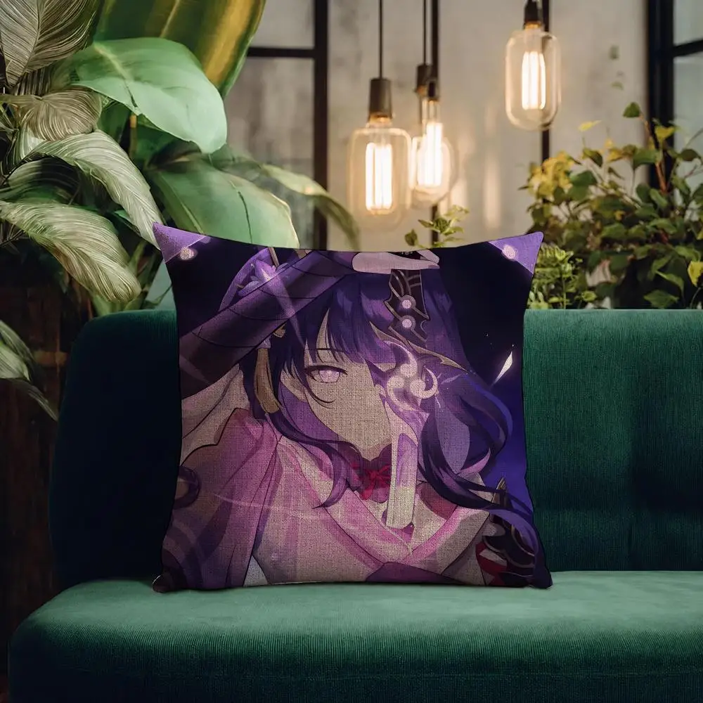 Genshin Impact Raiden Shogun Cushion Cover Natural Linen Pillowcase Set All-in-One Decor Cushion Cover for Sofa Bedroom Chair