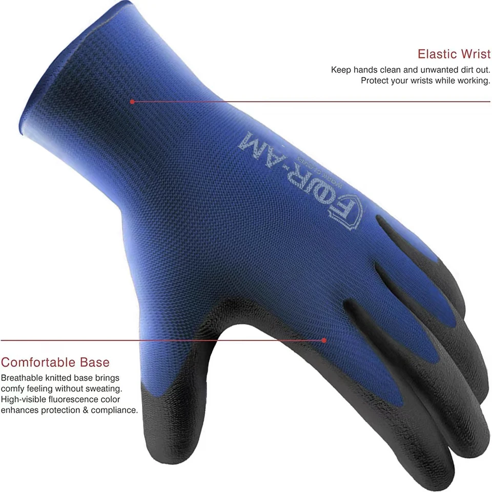 12pairs Ultra-Thin PU Coated Work Gloves,Excellent Grip,Nylon Shell Black Polyurethane Coated Safety Work Gloves,Knit Wrist Cuff, image 2