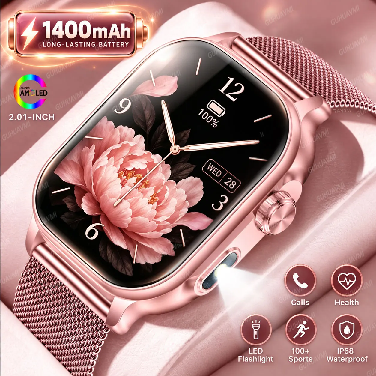 2026New 1400mAh Battery 100+Sports Smart Watches Gift 2.01”AMOLED ...