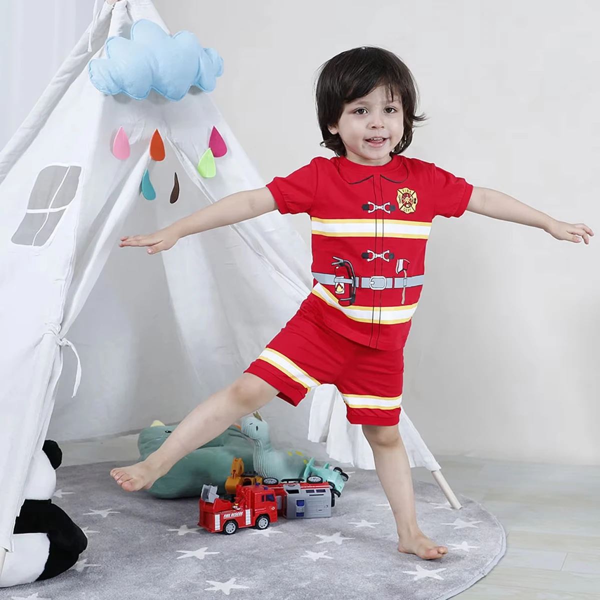 أزياء رجال الإطفاء التأثيرية للأولاد والأطفال أزياء الهالوين زي رجل الإطفاء للأطفال بدلة تنكرية لحفلات الكرنفال