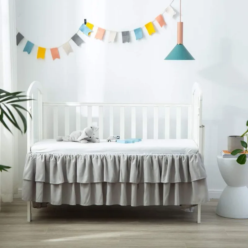 High 14 Inch Popular Two Layers Standard White Ruffled Crib Bed Skirt NurseryToddler Dust Bedspread for Boys Girls