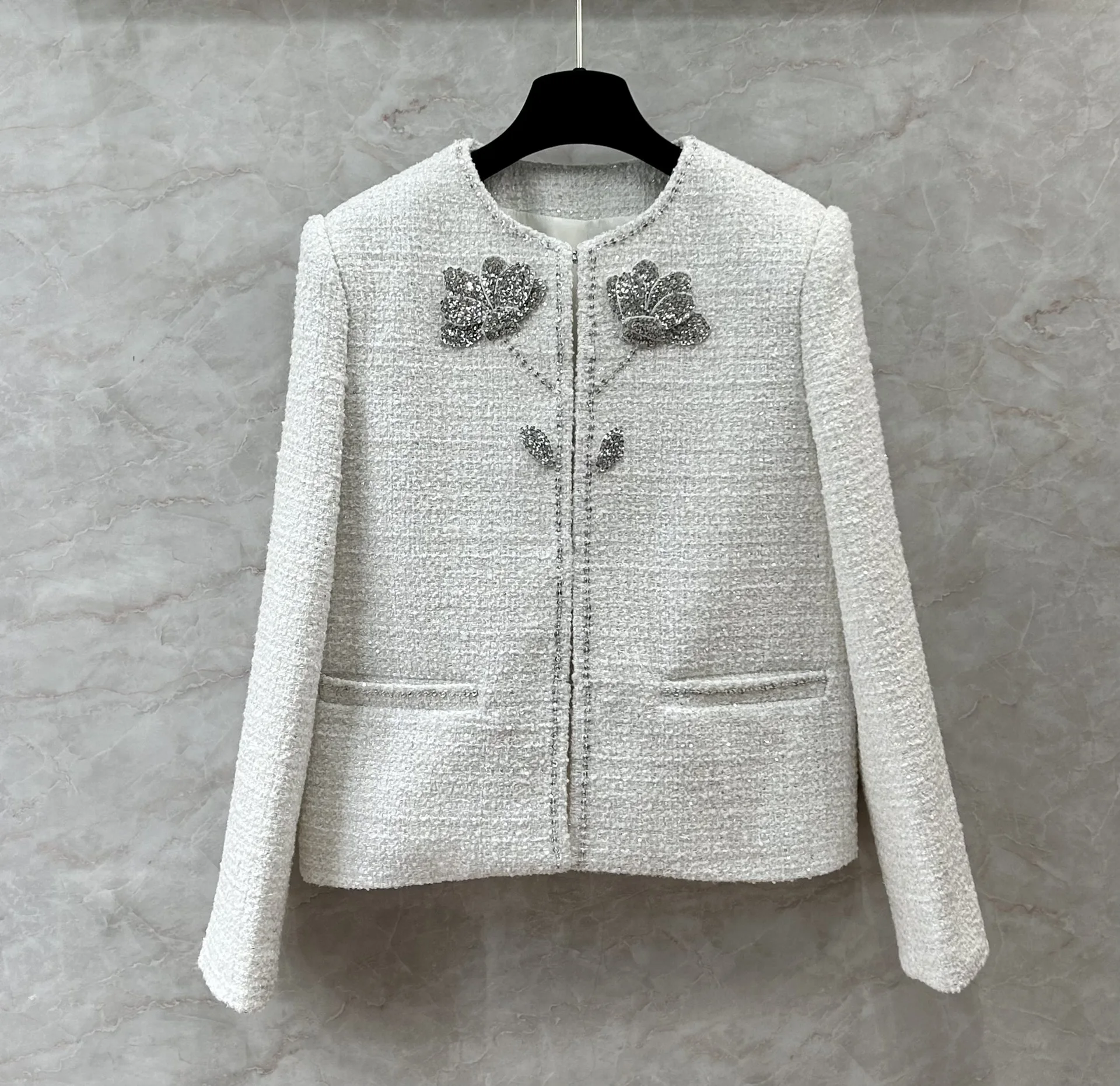 

2024 Spring High Quality Womenn's Diamonds Flower Tweed Coat C020