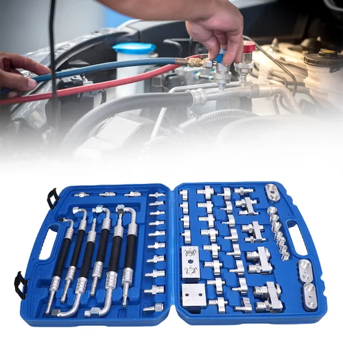 Imagen 2 del producto 56 unids/set Kit de prueba de fugas de aire acondicionado automotriz Kit de reparación de herramientas de detección de fugas de aire acondicionado de latón para coche camión Auto AC