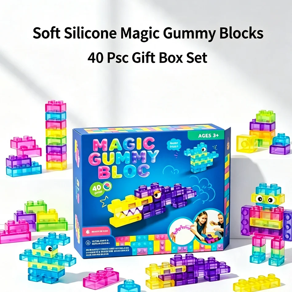 Blocs de construction en TPE souple transparent, briques de construction compressibles, jouet anti-stress améliorant la dextérité manuelle pour adultes