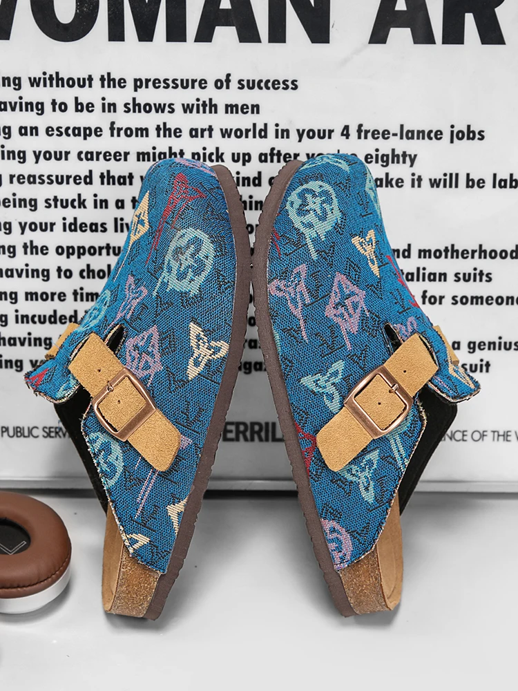 Designer Breathable High Quality Men's Shoe Lightweight Slip-On Bean Bean Sandals Half Sole Summer Casual Shoes Round Toe