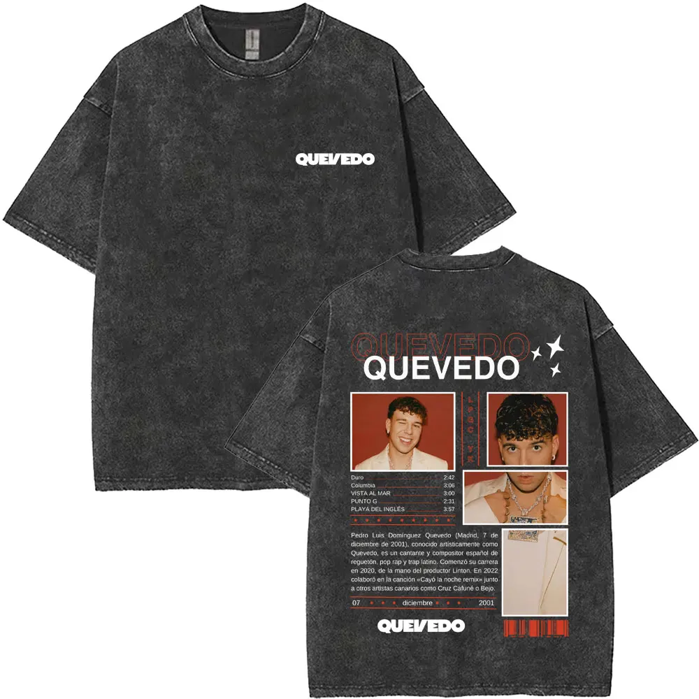 غسلها خمر QUEVEDO 2025 BUENAS NOCHES LATAM جولة تي شيرت الرجال النساء موضة الهيب هوب المتضخم تي شيرت عادية ريترو تي شيرت