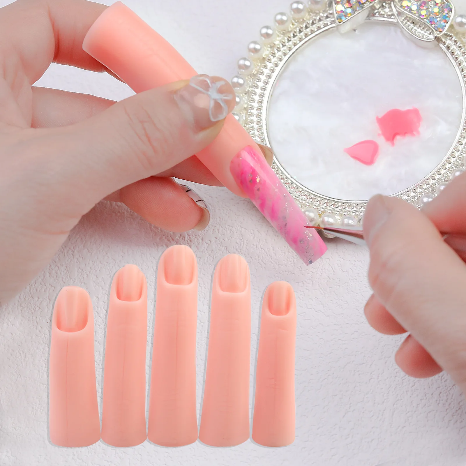 5 pièces/ensemble Nail Art pratique main faux doigt ongles en Silicone avec aimant peut être insérer plaque à ongles outils de manucure affichage