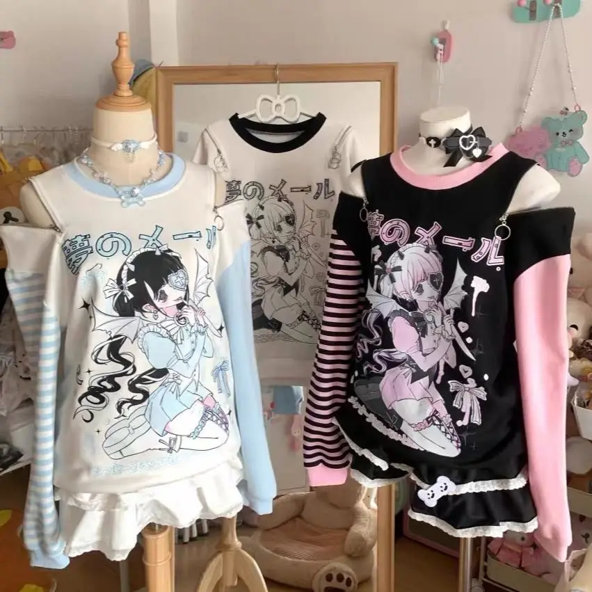 2026 Harajuku Kawaii Sweatshirts Frauen Outwear Subkultur Pullover Langarm T-shirts Weibliche Casual Y2k Kleidung Koreanische