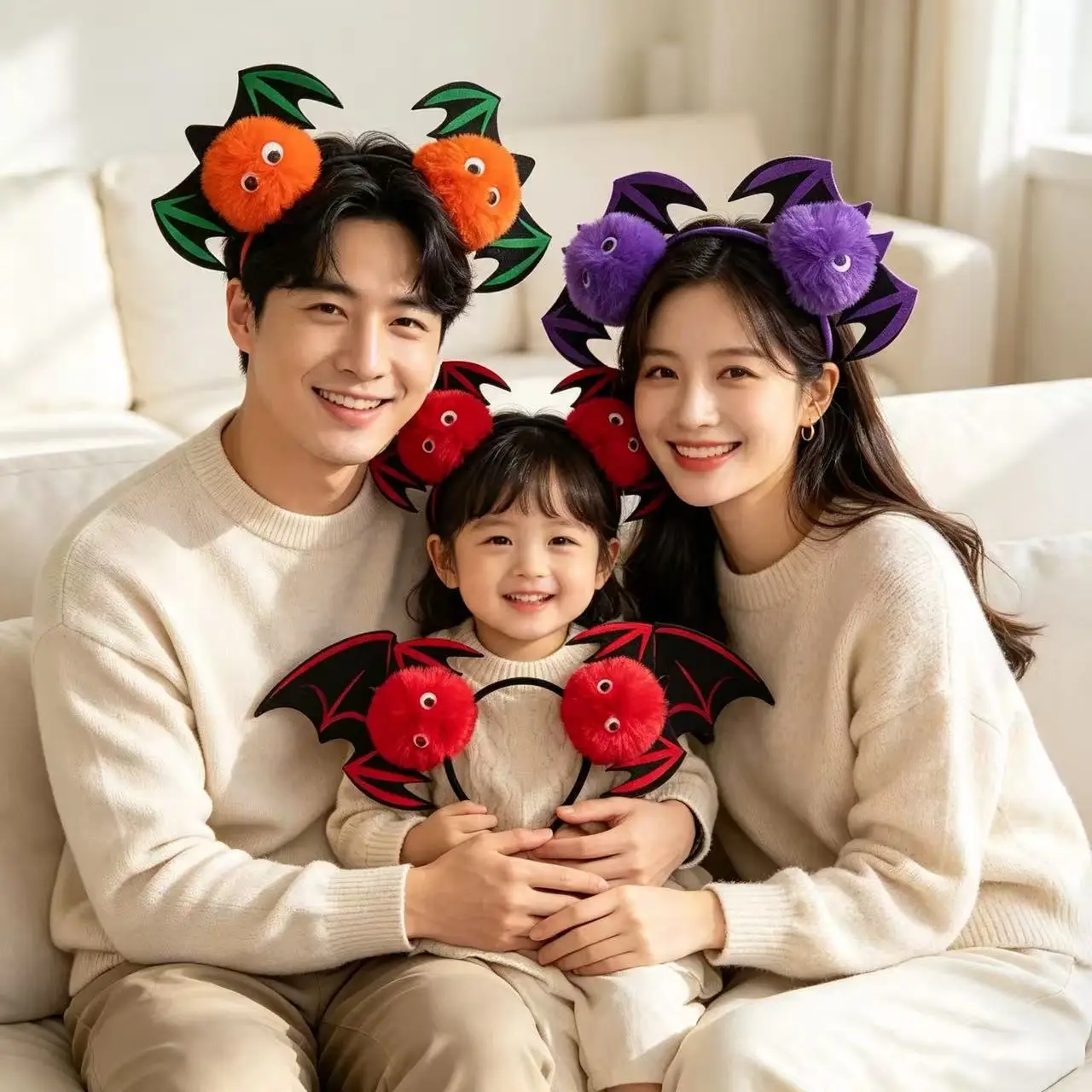 Halloween Bat Wing Pom Pom Headband Cute Monster Eyeball Hair Hoop Cosplay Costume Party Photo Hair Accessories for Kids Women
