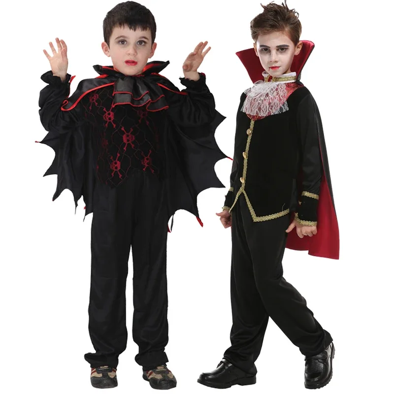 ZA01 Kids Halloween Costume Vampire Dracula Cosplay Suits with Vampire Cloaks Boys Party Cosplay Clothes OutfitsZa0@