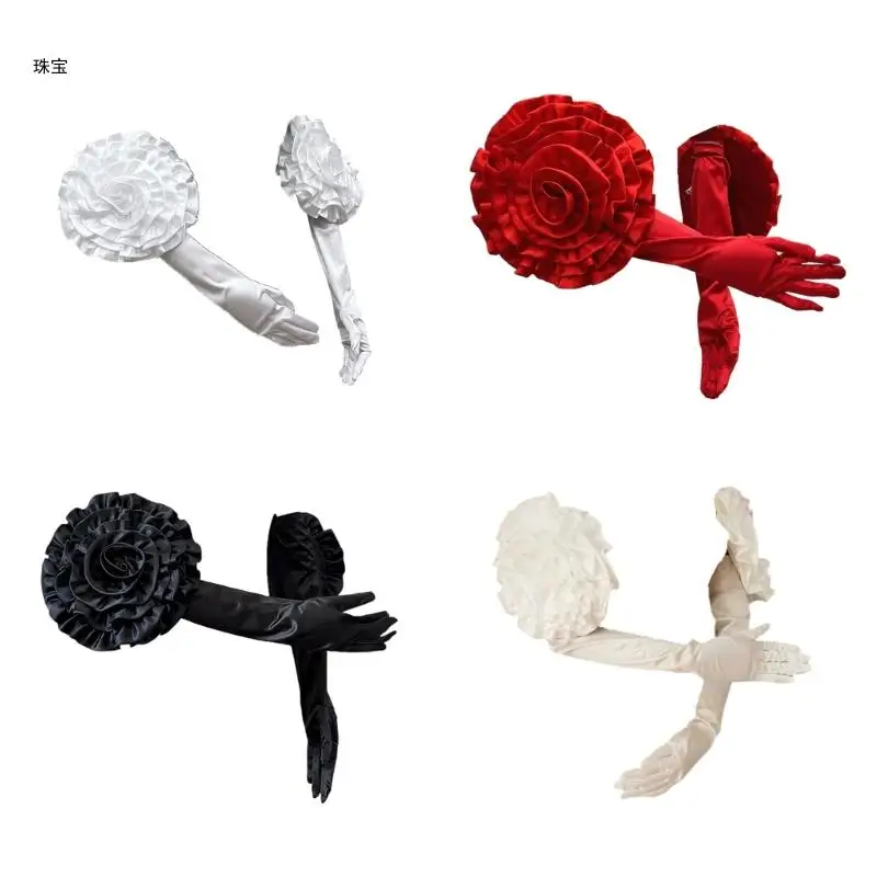 X5QE Satined Gloves Formal Event Dress Gloves Female Evening Galas Ceremonial Gloves