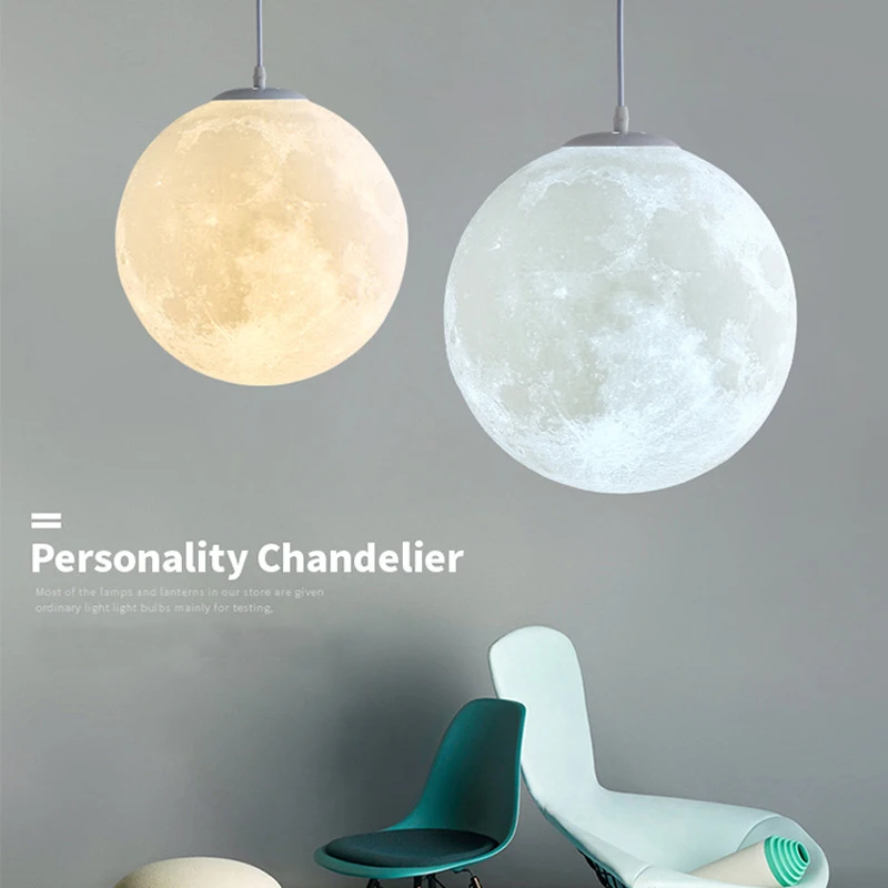 Modern Design Moon Ball Pendant Light PVA Print Vintage Realistic Lampshade Hanging Lamp Home Decor Restaurant Chandelier Lustre