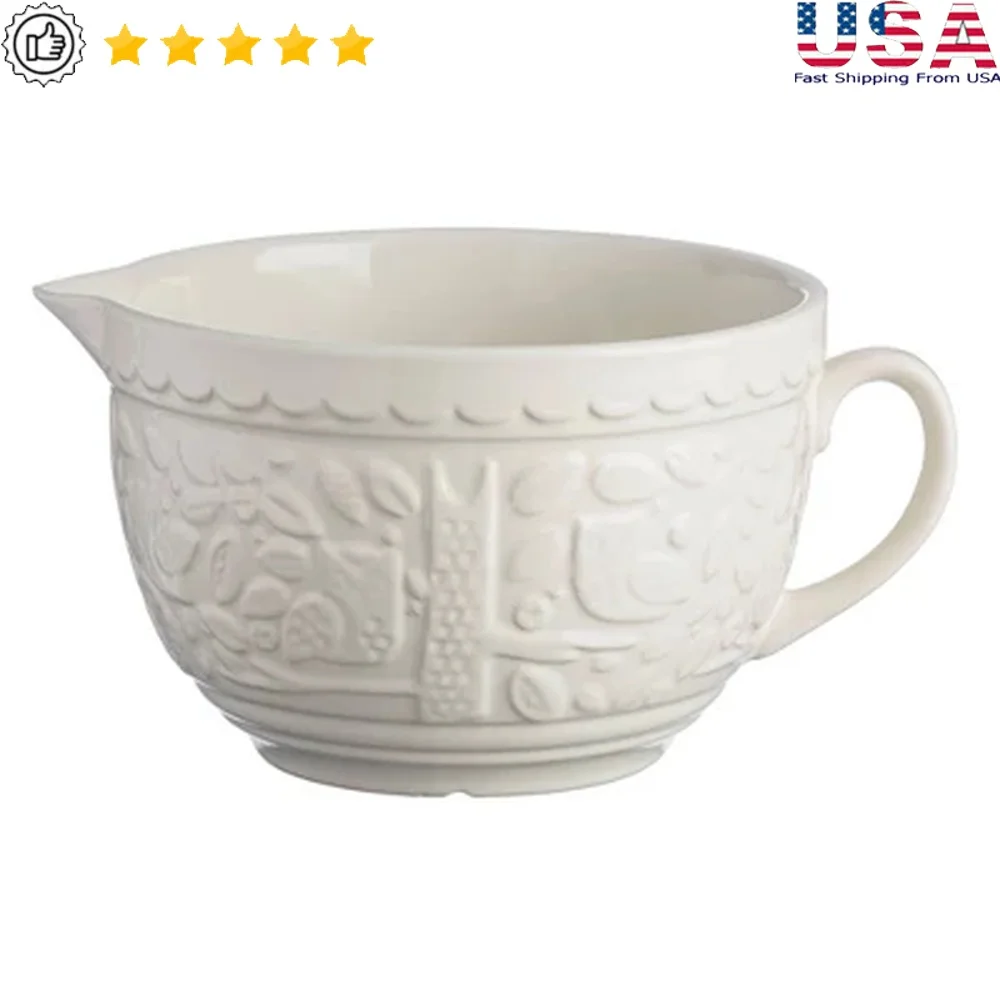 

Earthenware Batter Bowl 68oz Owl Design Mixing Bowl Dishwasher Microwave Safe Durable Serving Display Kitchen Tool
