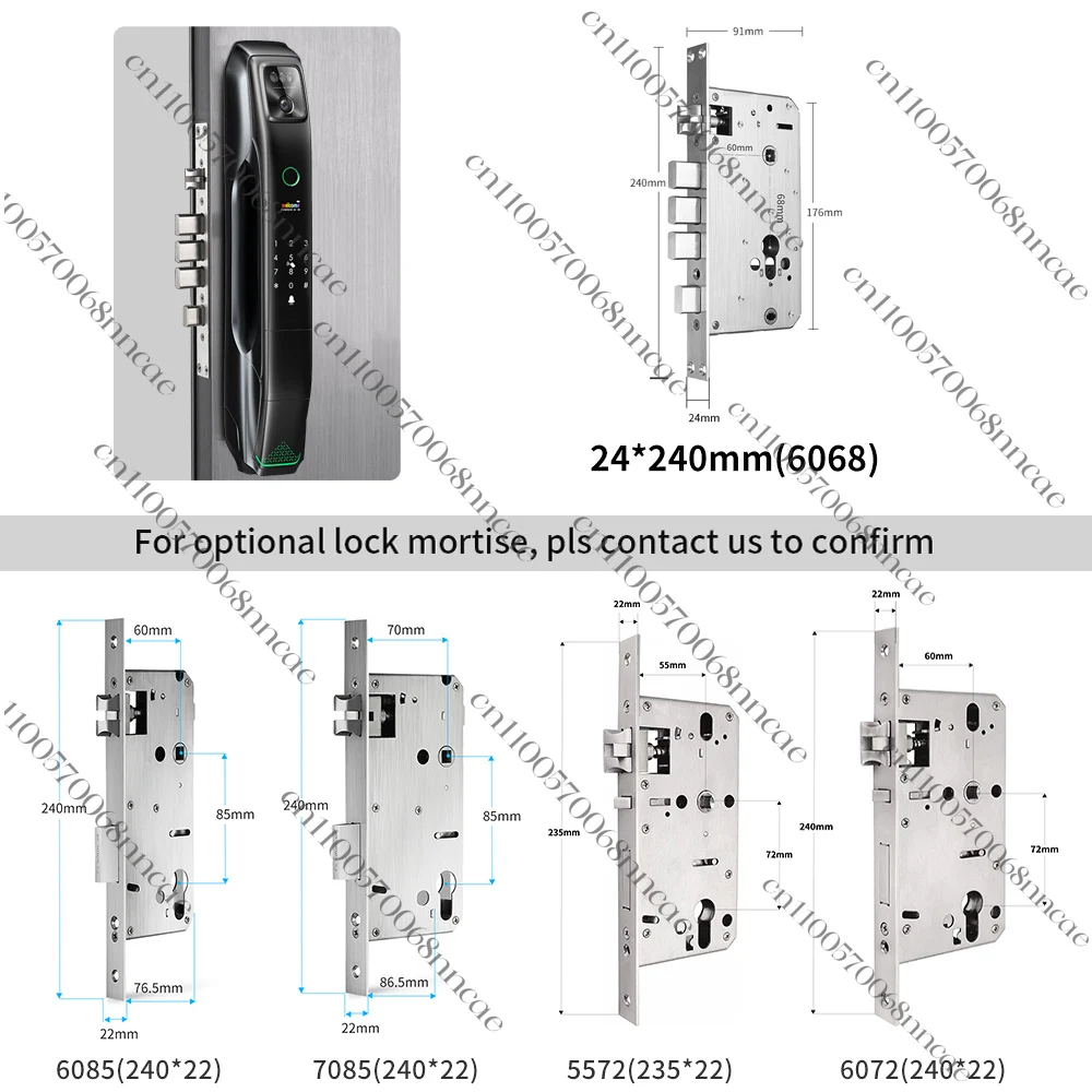 WBRL 6085 Mortise Luxury Matt Black Automatic 9 Languages Tuya 3d Face Recognition Smart Door Lock