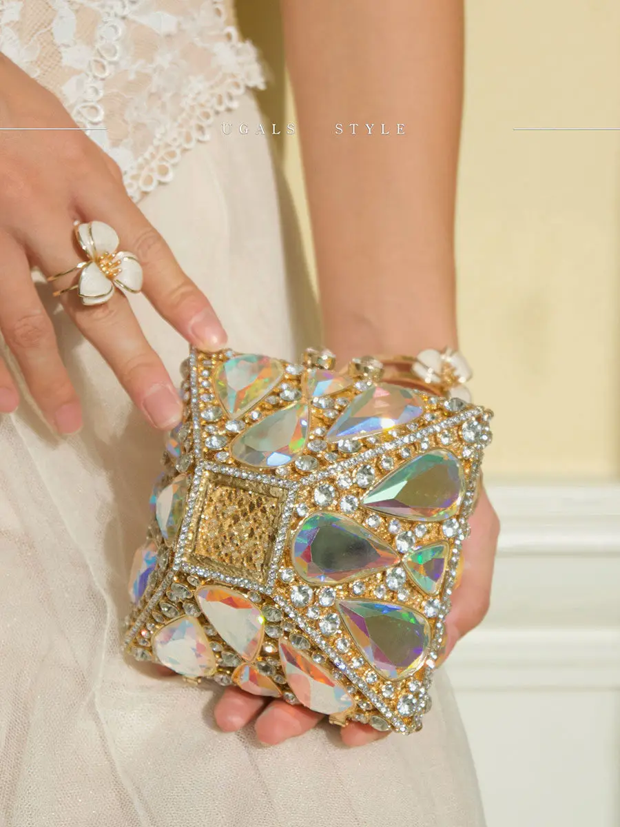 Luxury Glitter Metal Box Women Handbag Crystal Clutch Purse Wedding Party Bling Shiny Mini Bag Rhinestones Diamond Evening Bag