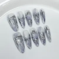 10Pcs Long Almond Handmade Press on Nails Butterfly Fake Nails Wearable Stick-on Nails False Nail Накладные Ногти Uñas Postizas