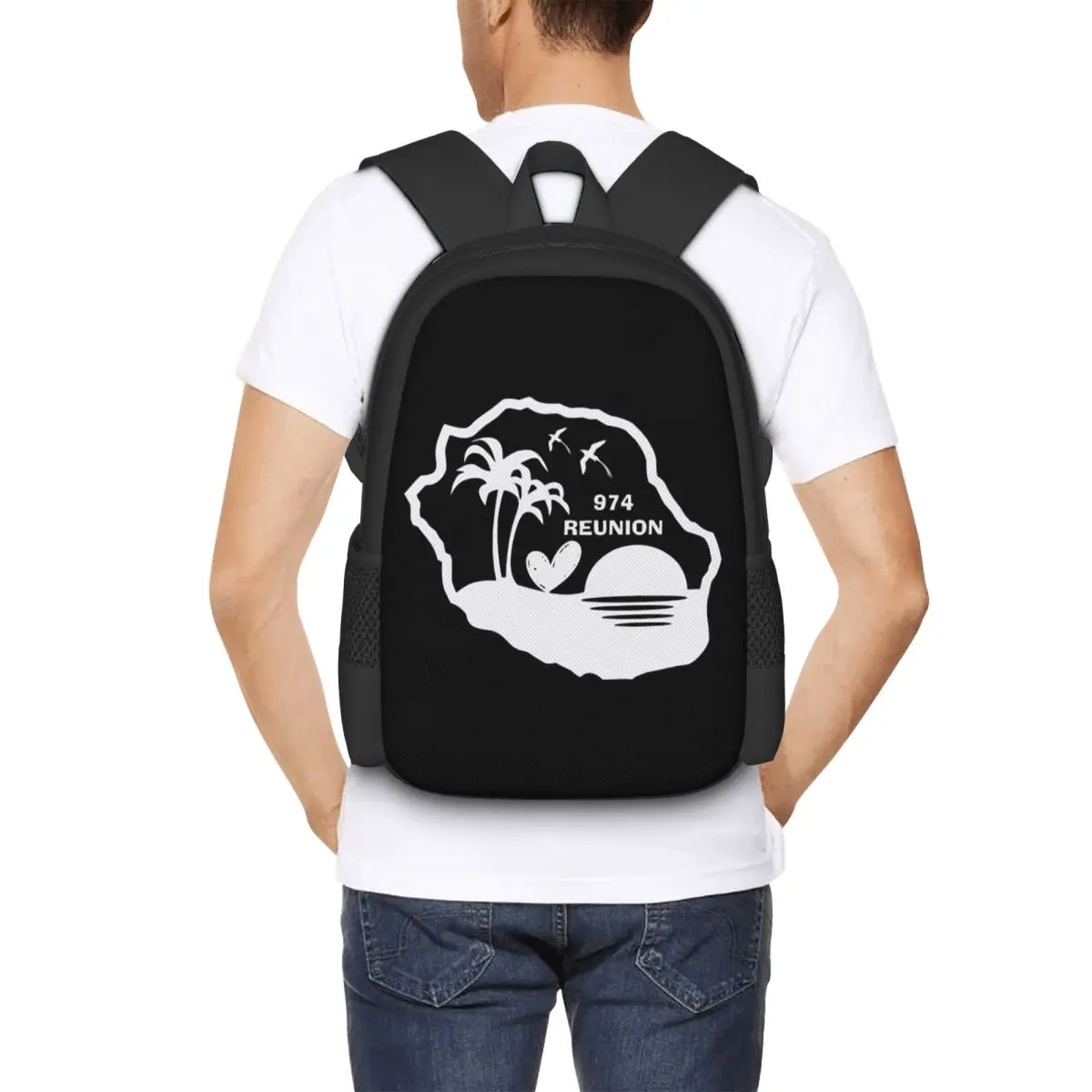 

974 Reunion Island Student Backpack School Bag Hiking Travel Daypack for Boys Girls Fashion Bookbag Shoulder Bags