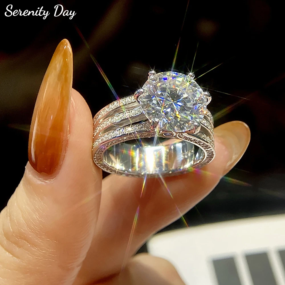 

Кольца Serenity 5ct 10ct с муассанитом для женщин и мужчин, сверкающие лабораторные бриллианты, свадебные кольца, однотонные S925, посеребренные ювелирные изделия 18K