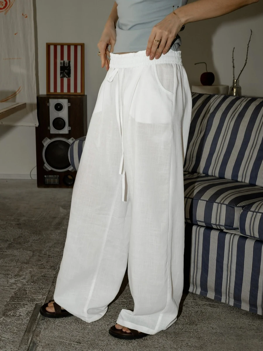Sumuyoo Women's High Waisted Wide Leg Pants 2026 European and American Casual Breathable Pants Suitable for Daily Wear in Summer