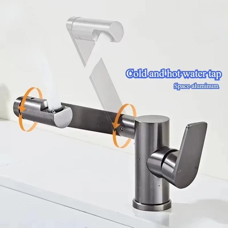 bathroom washbasin, rotatable mechanical arm faucet Kitchen hot and cold space aluminum splash proof faucet,