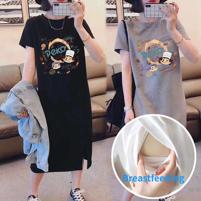 

Breastfeeding Dress Summer Outdoor Spicy Mom Fashion Breastfeeding T-shirt longuette Comfortable Soft Breathable Pregnant Dress