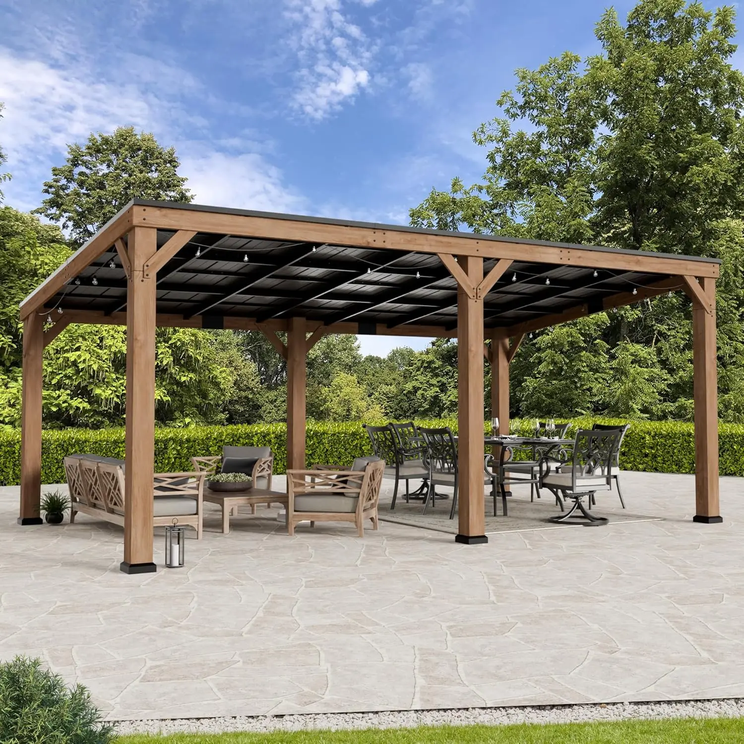 Modern Shade Grill Gazebo 12' x 20' with Hardtop Slope Roof, Cedar Wood Gazebo with Durable and Rot-Resistant, Hardtop Gazebo wi