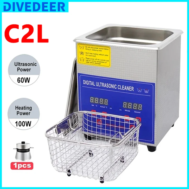 

DIVEDEER 2L 60W Ultrasonic Cleaner Digital Timer Cleaner for Gold Jewelry Glasses Jade Necklace Oxide Oil Ultrasound Cleaning
