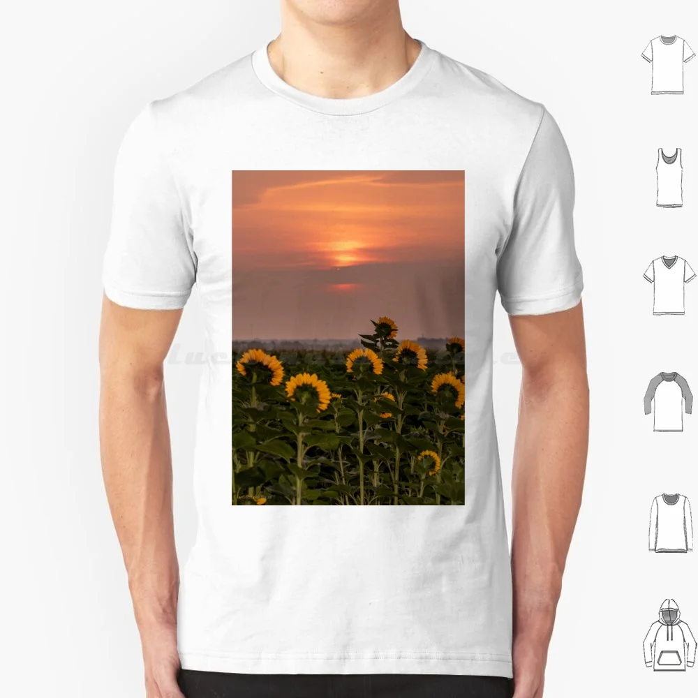Beautiful Nature , Sunflower Sunset T Shirt 6xl Cotton Cool Tee Nature Sunset Beautiful Landscape Gorgeous Sunny Cloudy Misty