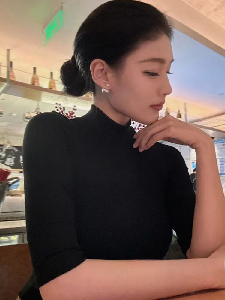 

Новый женский шерстяной вязаный свитер King's Gift, тонкий, с рукавом три четверти, круглым вырезом, повседневный, для работы, базовый цвет