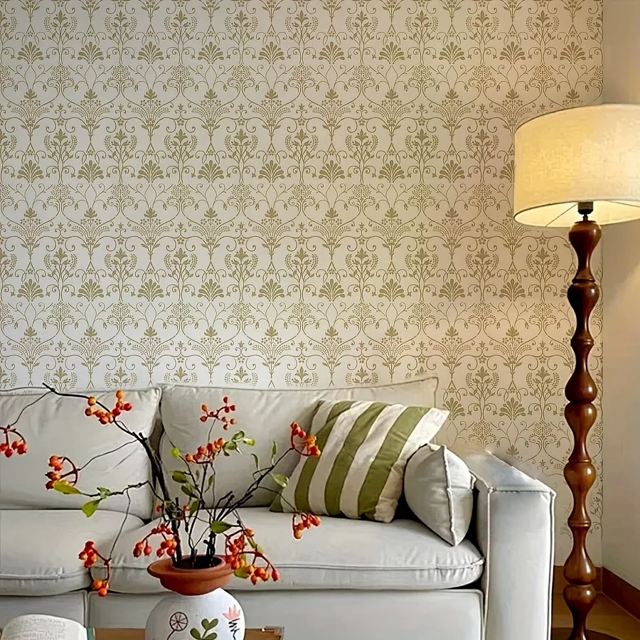 قطعتان من قالب استنسل الحائط الدمشقي الكبير مقاس 11.8 × 17.7 بوصة - نمط رسم قابل لإعادة الاستخدام للأثاث والجدار والديكور بنفسك