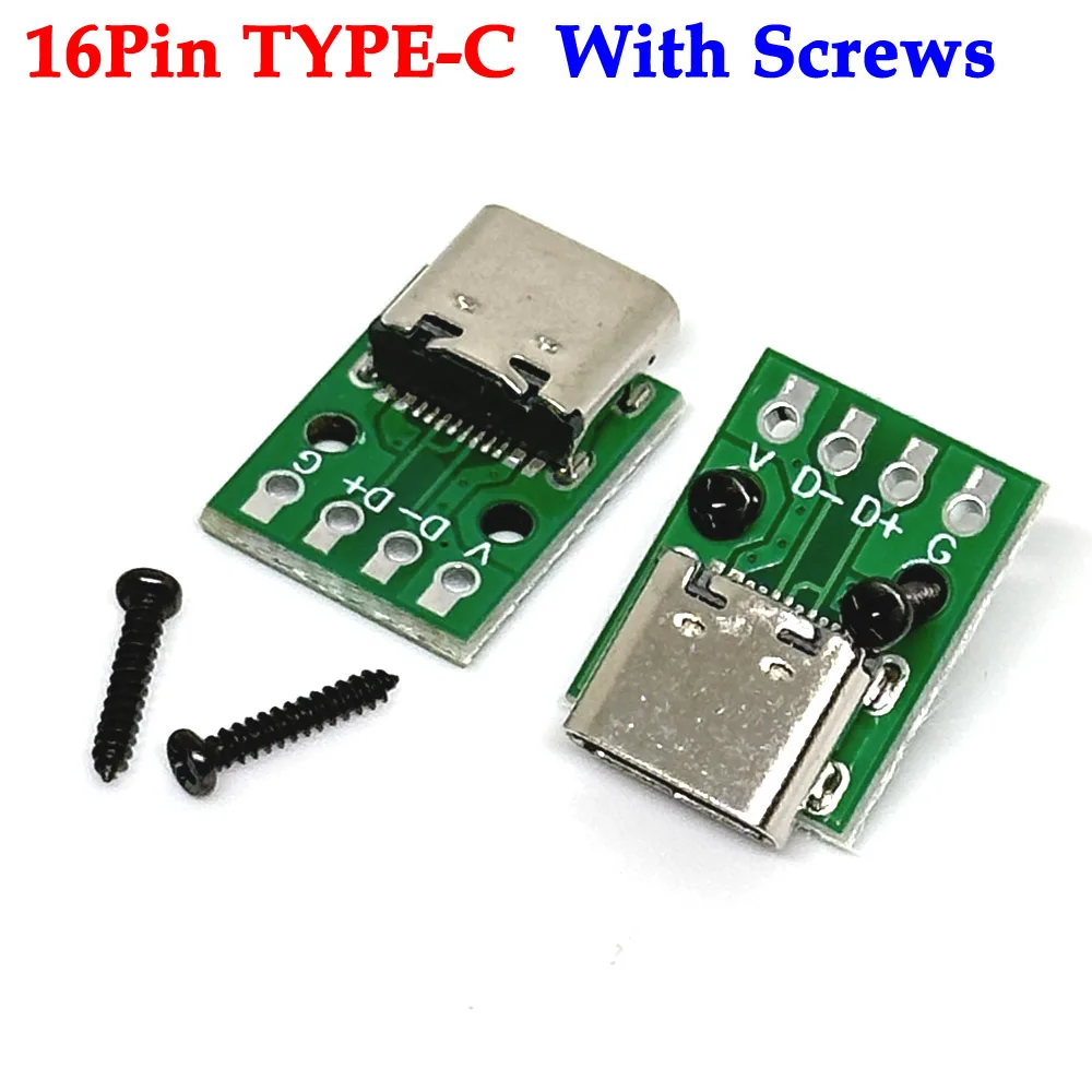 

TYPE-C Female Test Board USB 3.1 PCB Board 16P to 2.54mm DIP 4Pin Connector Socket High Current Power Adapter Module With screws