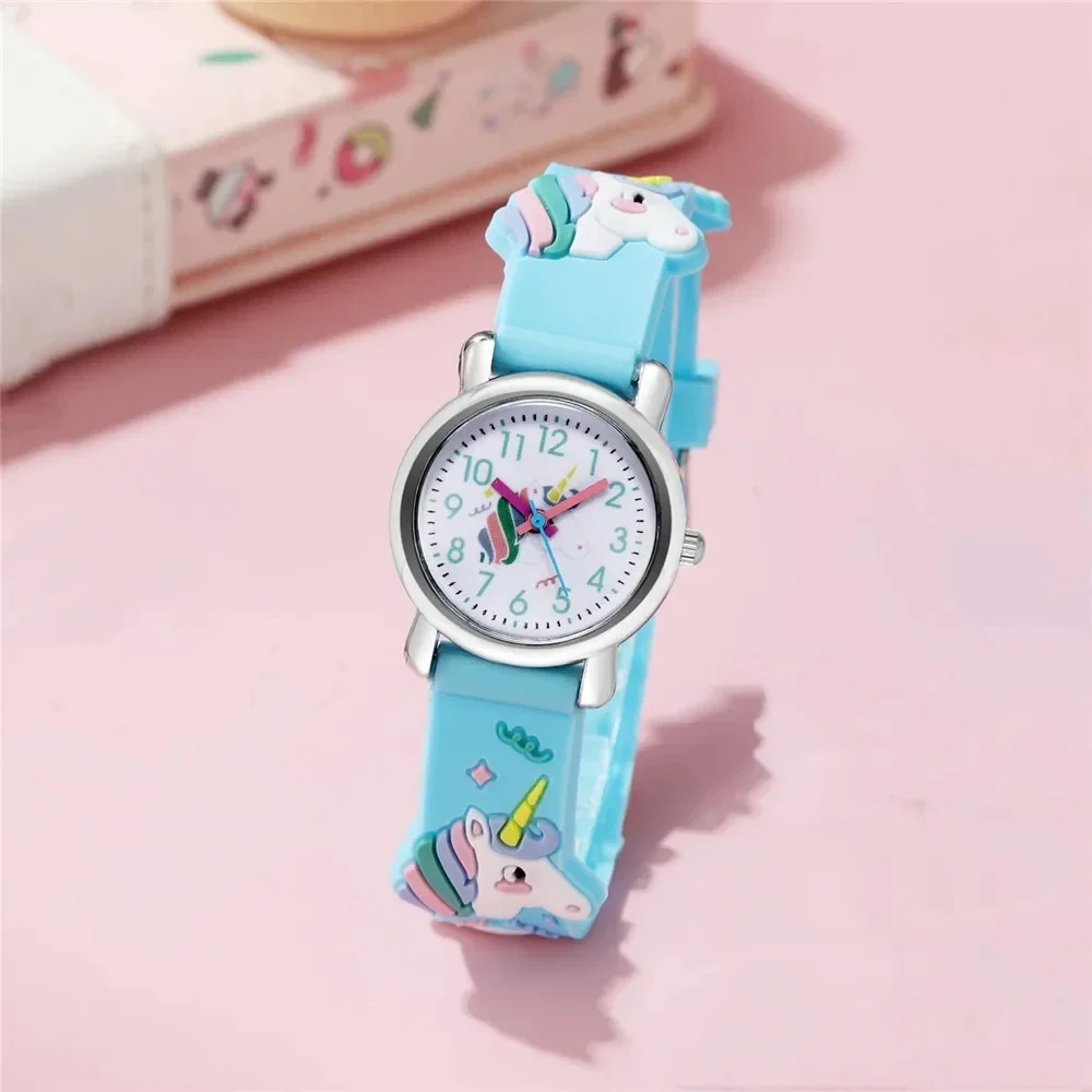 Cute Unicorn Pattern Children\'s Cartoon Watch Silicone Children\'s Watch Boys and Girls Cute Cartoon Quartz Watch