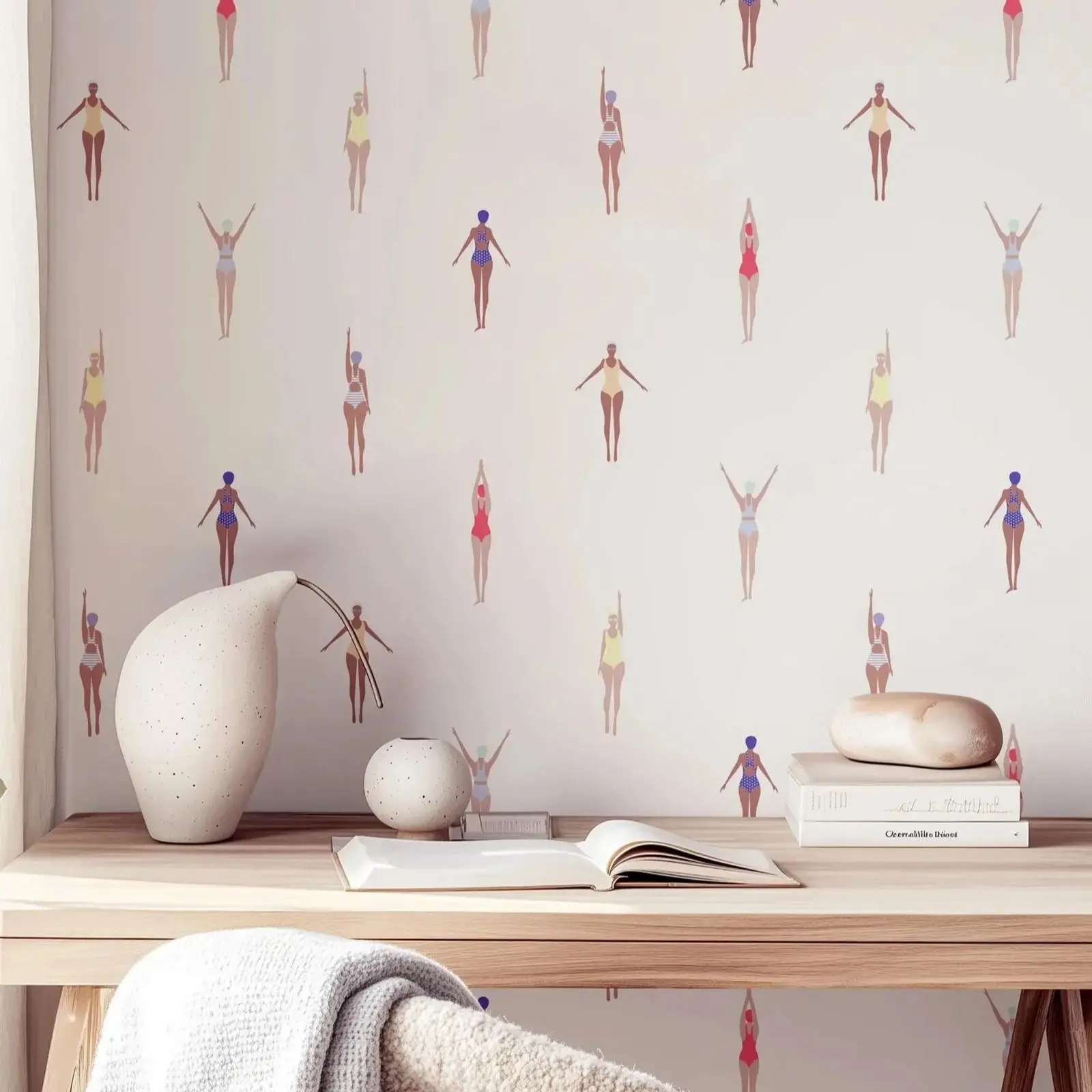 

White Swimming Retro Peel and Stick Wallpaper,Ocean Nautical Self Adhesive Regular Wall Mural, Or Traditional Un-paste Papers